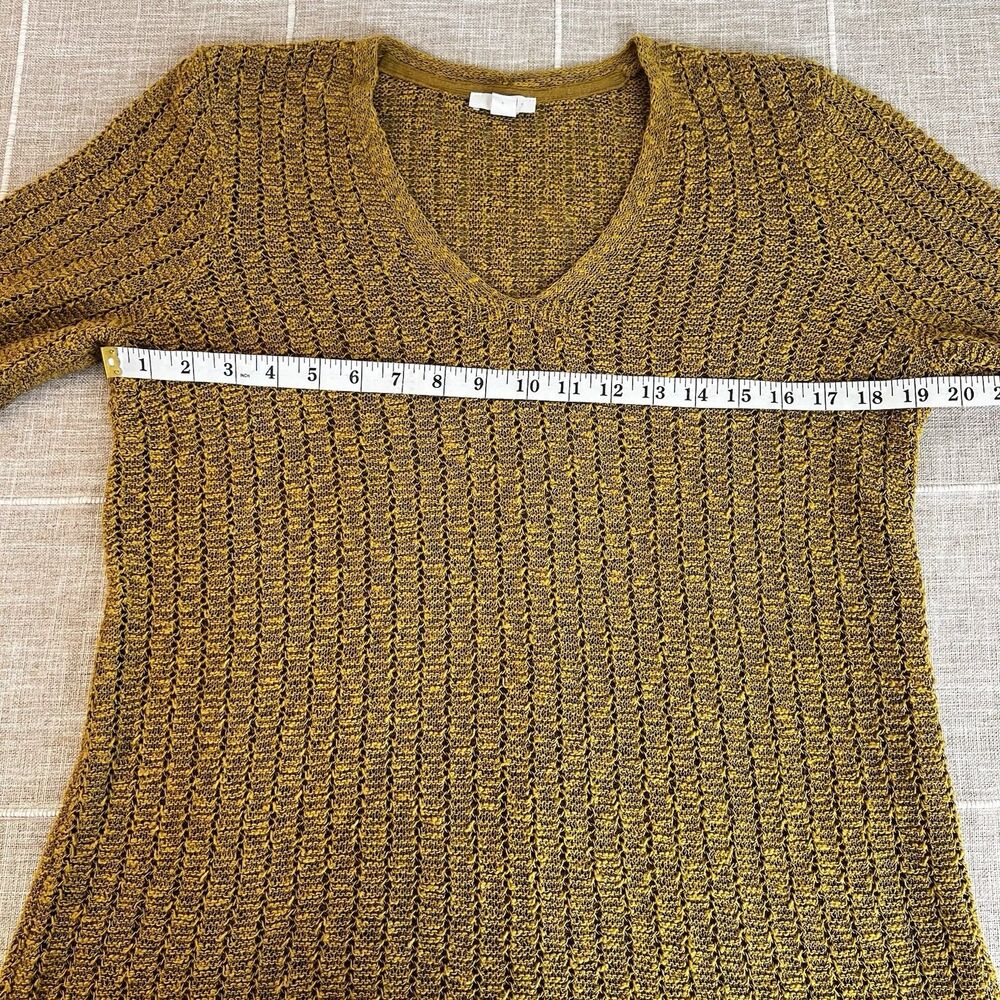 J. Jill Gilded Coin Mustard Yellow Open Knit Sweater Women’s M Petite - Picture 9 of 11